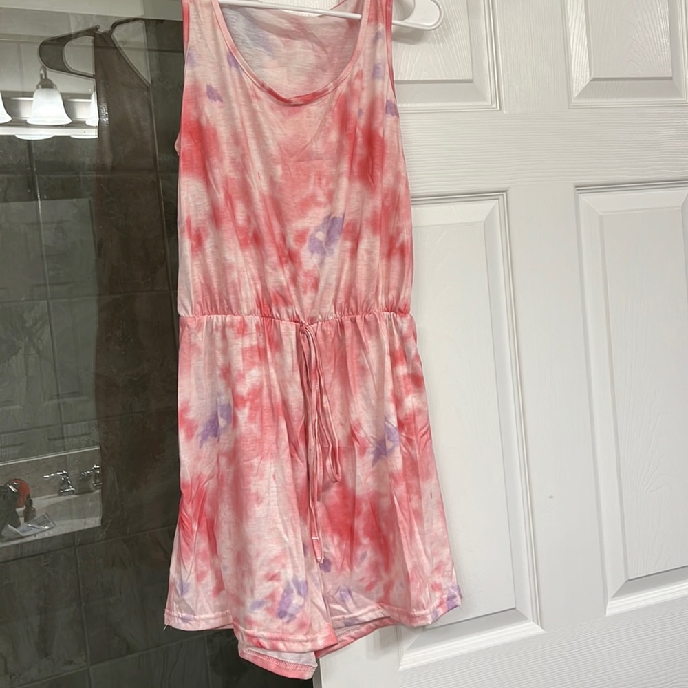 Pink, purple and white tie dye romper in size S